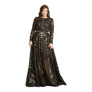 Mac Duggal Black and Gold Long Sleeve Gown